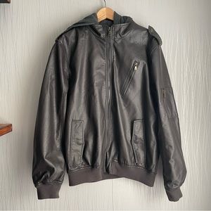 Urban Republic Faux Leather Bomber Jacket w/ Hood men’s size Large